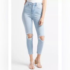 Good American High Rise Distressed Good Waist Crop Jeans size 4/27 Light Wash